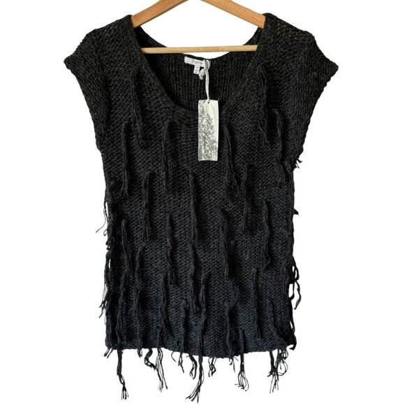 Mystree Wool Blend Fringed Gray Sweater Vest Distressed Whimsy Goth Edgy Alt Md - Picture 1 of 10